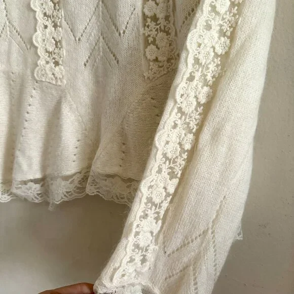 Zara Ivory Lace NWOT Knitted Sweater  Long Sleeve Bohemian Size M - Picture 5 of 9